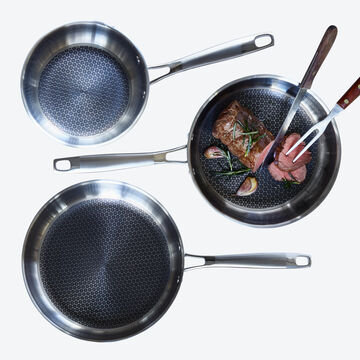 3-tlg. Set Longlife Netzboden-Pfannen: Widerstandsf�hig gegen Verkratzen, antihaftbeschichtet, superleitf�hig