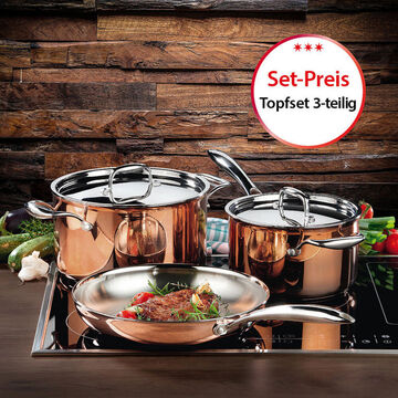3-tlg. Topfset: Induktionsf�higes 5-Lagen-Kupfer-Kochgeschirr der Spitzenklasse