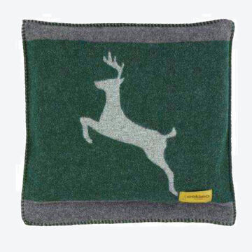 Produktbild fr 'Dekokissen Hirsch - Kissenhlle mit Reiverschluss, 70 % Merinowolle, 30 % Polyamid, Grau/Grn, 45/45 cm'