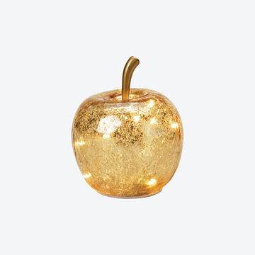 Produktbild fr 'Dekorativer goldfarbener Glasapfel mit LED-Beleuchtung'