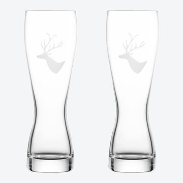 Produktbild fr 'Erstklassige Kristall-Weizenglser mit alpinem Hirsch-Dekor'