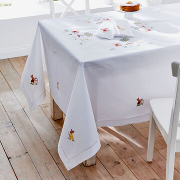Produktbild f�r 'Handbestickte Hohlsaum-Tischdecke mit plastischen Hasenmotiven'