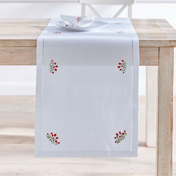 Produktbild fr 'Handbestickter Hohlsaum-Tischlufer mit feinen Tulpen, Tischwsche, Mitteldecke, Blumen Motiv Tischwsche'