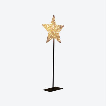 Produktbild fr 'LED-Stern zum Stellen - Weihnachtsbeleuchtung fr Innen, goldfarbenes Metall, Fu Schwarz, mit LED-Draht umwickelt'
