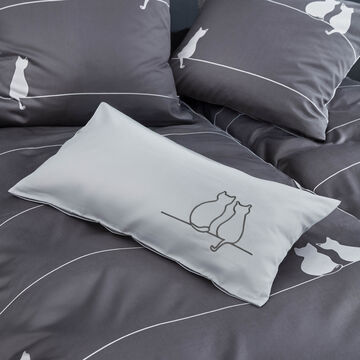 Produktbild f�r 'Mako-Satin-Kissenbezug You & Me mit Katzenstickerei, 40/80 cm'