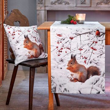 Produktbild fr 'Set: Winterlicher Tischlufer und Kissenhlle mit fotorealistischem Tiermotiv'