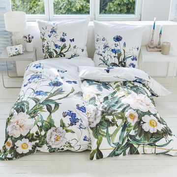 Produktbild fr 'Wende-Bettwsche-Set aus Bio Baumwoll-Satin – Bltenmuster blau-wei'