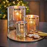 Produktbild fr 'Effektvolles Glas-Windlicht mit Golddekor, Teelicht, Windlichtglas, Tischdeko'