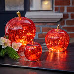 Produktbild f�r 'Dekorativer roter Glasapfel  mit LED-Beleuchtung, Glas Apfel, LED Lichterkette, Apfellampe'