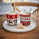Produktbild fr 'Winterliche Porzellanbecher mit Norwegermuster, Kaffeebecher, Porzellan, Weihnachten'