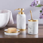 Produktbild fr 'Becher in Marmor-Optik mit Golddetails, Badezimmeraccessoires, Zahnputzbecher'