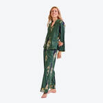 Produktbild fr 'Damen-Pyjama - Dunkelgrn mit Leo-Print, 60 % Baumwolle, 40 % Modal'