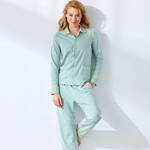 Produktbild fr 'Damen Pyjama - klassisch geschnitten, Grn/Wei gestreift, Gren XS/36 bis XXXL/48'