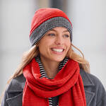 Produktbild fr 'Mtze - Rot/ Bordre klassisch Schwarz-Wei gestreift, weicher Materialmix'