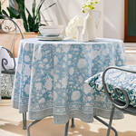Produktbild fr 'Tischdecke,  160 cm, handwerklich gefertigt - Motiv Indien Rose, Hellblau/Wei, 100 % Baumwolle,'