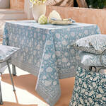 Produktbild fr 'Tischdecke, handbedruckt - Motiv Indien Rose, Hellblau/Wei, 100 % Baumwolle, 2 Gren'