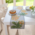 Tischläufer: Bio Baumwoll-Tischwäsche Primel mit Biene in sonnigen Farben