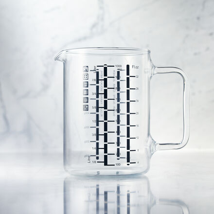 Messbecher, Ø 10,5 cm, 15 cm, 1 l, Borosilikat-Hartglas, spülmaschinenfest, stoß- und kratzfest, mikrowellengeeignet, temperaturstabil bis 300 °C