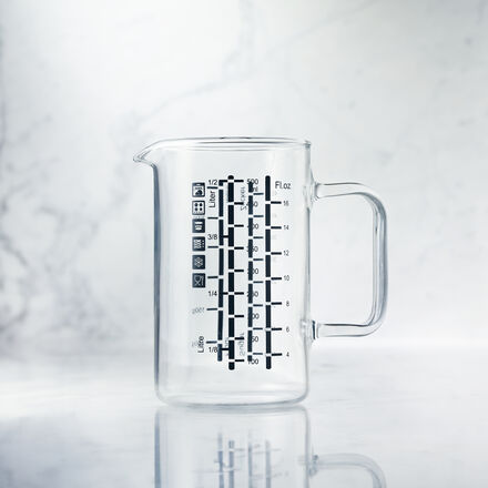 Messbecher, Ø 8 cm, 13,5 cm, 0,5 l, Borosilikat-Hartglas, spülmaschinenfest, stoß- und kratzfest, mikrowellengeeignet, temperaturstabil bis 300 °C