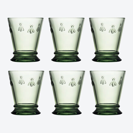 6er Set Wassergläser Bienen, Grün, 10 cm hoch, 270 ml