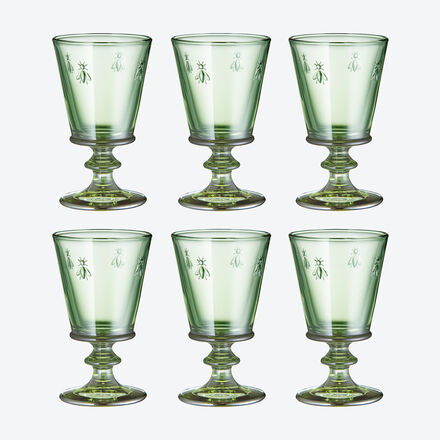 6er Set Weingläser Bienen, Grün, 14 cm hoch, 240 ml
