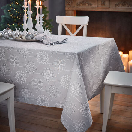 Tischdecke Christbaumkugeln, 130 x 170 cm, silber