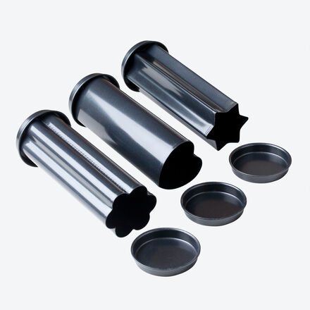 3-tlg. Brotbackform-Set aus Carbonstahl - Herz, Stern & Blume, Antihaft, 500 g Teig pro Form, Ø 7,5 cm, 22 cm lang, gleichmäßige Wärmeleitung
