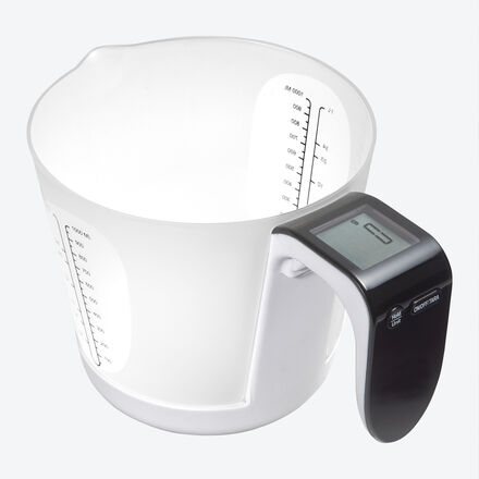 2-in-1 Messbecher und Küchenwaage - Polypropylen, Tara-Funktion, 4,5 x 20,8 x 13,4 cm, Abschaltautomatik, spülmaschinenfest, inkl. Batterie