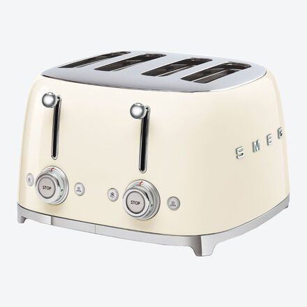 SMEG 4-Schlitz-Toaster - Retro 50's Style, Creme, 2.000 W, Kunststoff/Metallkorpus, 33 x 30 x 20 cm, rutschfeste Füße, Kabelaufwicklung, 1 m Kabel