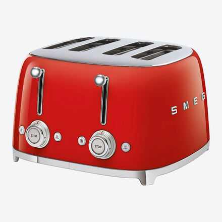 SMEG 4-Schlitz-Toaster - Retro 50's Style, Rot, 2.000 W, Kunststoff/Metallkorpus, 33 x 30 x 20 cm, rutschfeste Füße, Kabelaufwicklung, 1 m Kabel