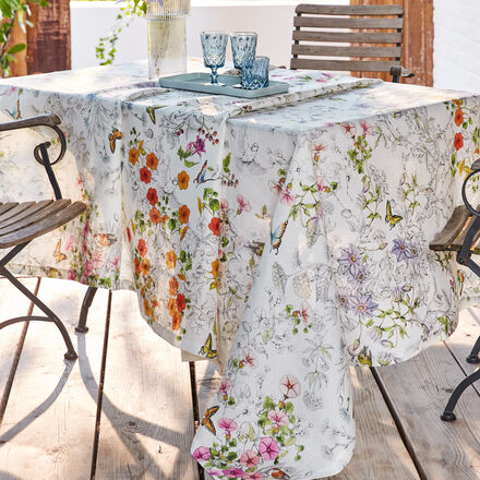 Tischdecke Blümchen, 170 x 360 cm, 100 % Leinen, bedruckt, Maschinenwäsche 40 °C