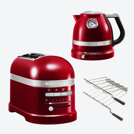 KitchenAid Set - 2-Scheiben-Toaster und Doppelwand-Wasserkocher mit Temperaturvorwahl - Liebesapfel-Rot, Aluminium, 1,5 l, 2.400 W, 26 x 21 x 22 cm