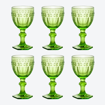 6er-Set Weinglas Lorbeerdekor, grün, 300 ml