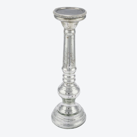 Kerzenständer aus Glas groß - mit feinem Strassrand, Ø/H 13/39 cm, für Stumpenkerzen