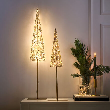 LED-Leuchttanne groß - Metall goldfarben, B/T/H 20/11/100 cm, Lichterkette mit 200 warmweißen LEDs, 5 m Zuleitung, Fernbedienung mit 8 Funktionen