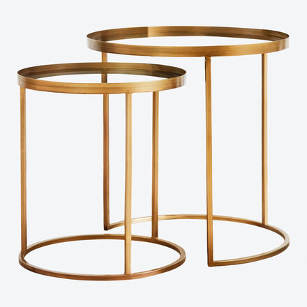Bronze-Beistelltisch mit, Glasplatte 2er Set, ø 40 x 45 + ø 50 x 52 cm