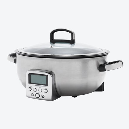 Alu-Multikocher - 5,5 l, 10 Kochfunktionen, Antihaftbeschichtung, 70-230 °C, Edelstahl, Keramik-Innentopf, spülmaschinenfest, 230V/2.200W