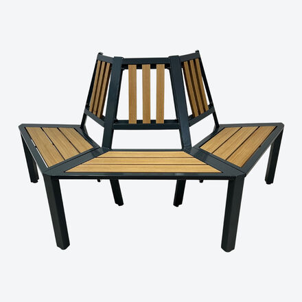 Halbrunde Gartenbank 162x74x82 cm - Alu & WPC in Holz-Optik, wetterfest & pflegeleicht - Erweiterbar zur Rundbank, Sitzbreite 76 cm, Sitzhöhe 41 cm