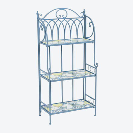 Outdoor-Regal Eisen 58 x 31,5 x 118,5 cm - Keramikbelag mit mediterranem Design, zusammenklappbar, für Balkon & Terrasse, nicht wetterfest, blau
