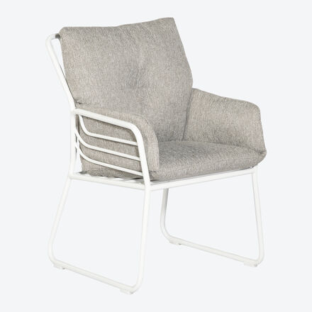 Outdoor-Gartenstuhl 60x62x92 cm - Alu-Gestell weiß, ergonomisch mit Armlehnen & Polster grau - UV-beständig, schnelltrocknend & pflegeleicht