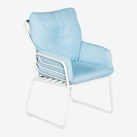 Outdoor-Gartenstuhl 60x62x92 cm - Alu-Gestell weiß, ergonomisch mit Armlehnen & Polster hellblau - UV-beständig, schnelltrocknend & pflegeleicht
