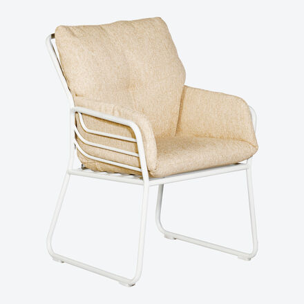 Outdoor-Gartenstuhl 60x62x92 cm - Alu-Gestell weiß, ergonomisch mit Armlehnen & Polster sand - UV-beständig, schnelltrocknend & pflegeleicht