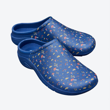 Gartenclogs mit Pilz-Motiv - Wasserundurchlässiges Gummi, Profilsohle für sicheren Halt, komfortabel & bequem, einfach zu reinigen, Größe 41/42, Blau