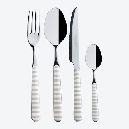 Camping Besteckset 24-tlg. für 6 Personen, robust & pflegeleicht, Edelstahl/Hartplastik, Ideal für Camping, Boot & Picknick - gestreift in Beige/Creme