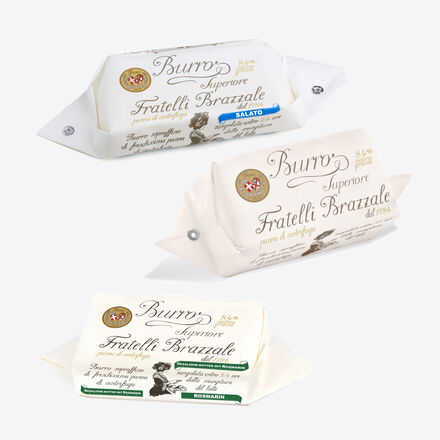Produktbild fr '3-tlg. Set Premium-Butter aus Italien: Natur, Meersalz & Meersalz-Rosmarin, 3 x 125 g'