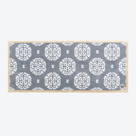 Läufer Ornament-Muster 65 x 85 cm - 95 % Schmutzaufnahme, saugstark, rutschfest, nachhaltig aus recycelten Materialen, maschinenwaschbar, Blau/Grau