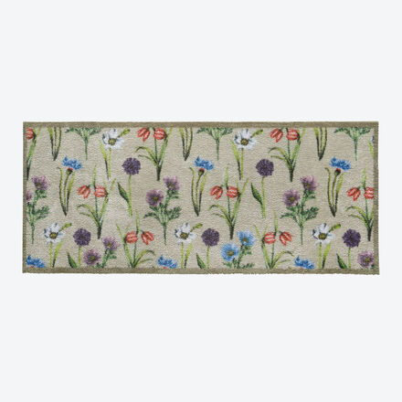 Läufer mit Blumen-Motiv 65 x 150 cm - 95 % Schmutzaufnahme, saugstark, rutschfest, nachhaltig aus recycelten Materialen, maschinenwaschbar, Beige