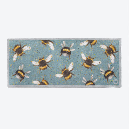 Läufer mit Hummelmotiv 65 x 150 cm - 95 % Schmutzaufnahme, saugstark, nachhaltig aus recycelten Materialen, rutschfest, maschinenwaschbar, hellblau