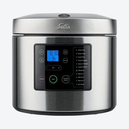 Solis Kartoffel- & Reiskocher, 30×30×25 cm, 5 l, 230V, 850W - mit Edelstahl-Dämpfeinsatz, Schöpfkelle, Messbecher & niedrigem Energieverbrauch