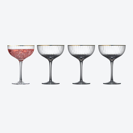 Cocktailglas und Sektschale mit Goldrand, 4 Stück, 31,5 cl, Ø 11 cm, 16 cm hoch
